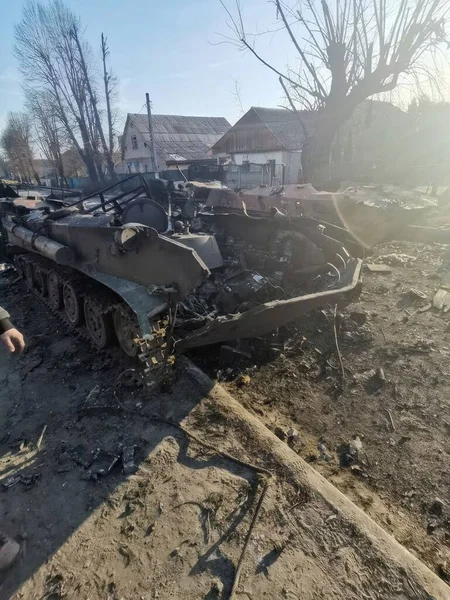 Бука Русско Украинская Война 2022 Года Российские Военные Машины Уничтоженные — стоковое фото