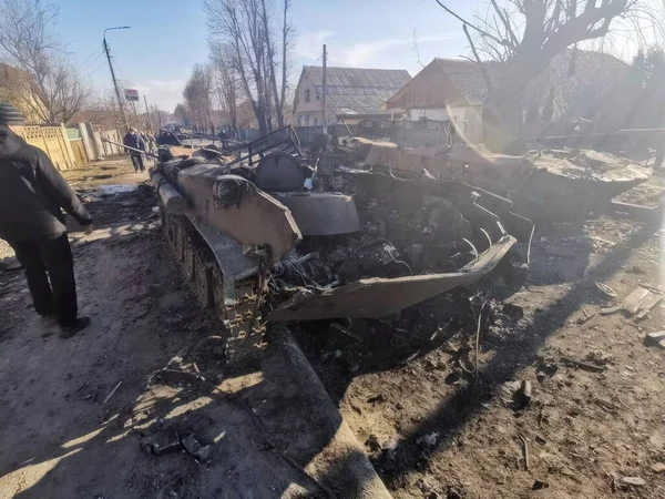 Бачу Російсько Українська Війна 2022 Російські Військові Машини Знищені Точними — стокове фото