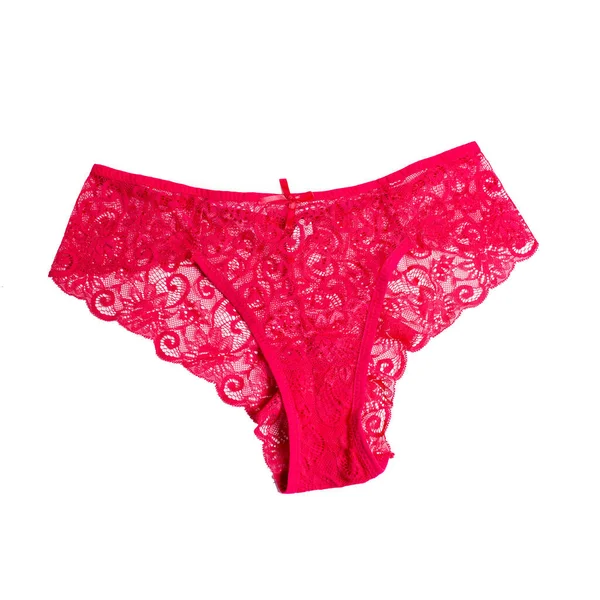 Culotte Dentelle Femme Rouge Sur Fond Blanc Isolé — Photo