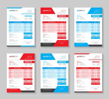 Minimal Corporate Business Invoice design for corporate office. Invoicing quotes, money bills or price invoices and payment agreement design templates. Creative invoice Template in 4 different Themes.