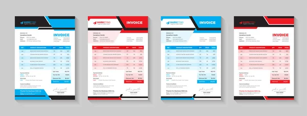 Stock vector Minimal Corporate Business Invoice design for corporate office. Invoicing quotes, money bills or price invoices and payment agreement design templates. Creative invoice Template in 4 different Themes.