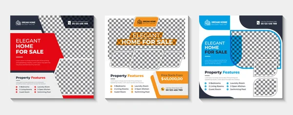 Modern and creative real estate social media post template, Set of Social media post template design for real estate, home, or other business promotion, Creative real estate social media post design