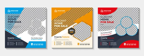 Modern and creative real estate social media post template, Set of Social media post template design for real estate, home, or other business promotion, Creative real estate social media post design