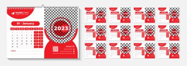 New year Desk Calendar 2023 template 12 months included, Happy New Year 2023 Desk Calendar, Calendar for the 2023 year, 12 Page Desk Calendar Design template, 