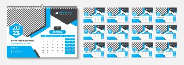New year Desk Calendar 2023 template 12 months included, Happy New Year 2023 Desk Calendar, Calendar for the 2023 year, 12 Page Desk Calendar Design template, 