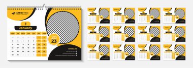 New year Desk Calendar 2023 template 12 months included, Happy New Year 2023 Desk Calendar, Calendar for the 2023 year, 12 Page Desk Calendar Design template, 