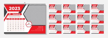 New year Desk Calendar 2023 template 12 months included, Happy New Year 2023 Desk Calendar, Calendar for the 2023 year, 12 Page Desk Calendar Design template, 
