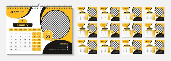 New Year Desk Calendar 2023 Template Months Included Happy New — Stockvektor