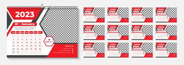 New year Desk Calendar 2023 template 12 months included, Happy New Year 2023 Desk Calendar, Calendar for the 2023 year, 12 Page Desk Calendar Design template, 