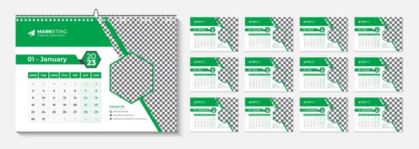New year Desk Calendar 2023 template 12 months included, Happy New Year 2023 Desk Calendar, Calendar for the 2023 year, 12 Page Desk Calendar Design template, 