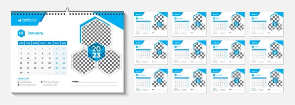 New year Desk Calendar 2023 template 12 months included, Happy New Year 2023 Desk Calendar, Calendar for the 2023 year, 12 Page Desk Calendar Design template, 
