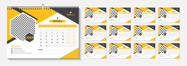 New year Desk Calendar 2023 template 12 months included, Happy New Year 2023 Desk Calendar, Calendar for the 2023 year, 12 Page Desk Calendar Design template, 