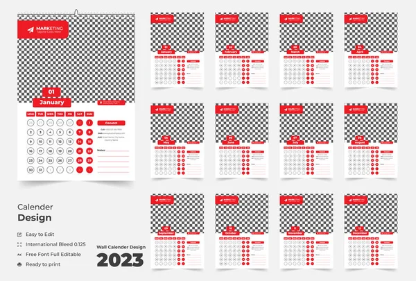 12 page wall calendar 2023, Modern wall calendar design for new year 2023, Abstract wall calendar 2023 template design, Monthly wall calendar 2023,
