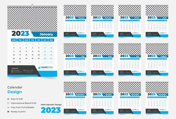 12 page wall calendar 2023, Modern wall calendar design for new year 2023, Abstract wall calendar 2023 template design, Monthly wall calendar 2023,