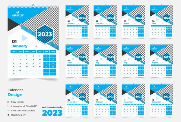 Σελίδα Ημερολόγιο Τοίχου 2023 Modern Wall Calendar Design New Year — Διανυσματικό Αρχείο