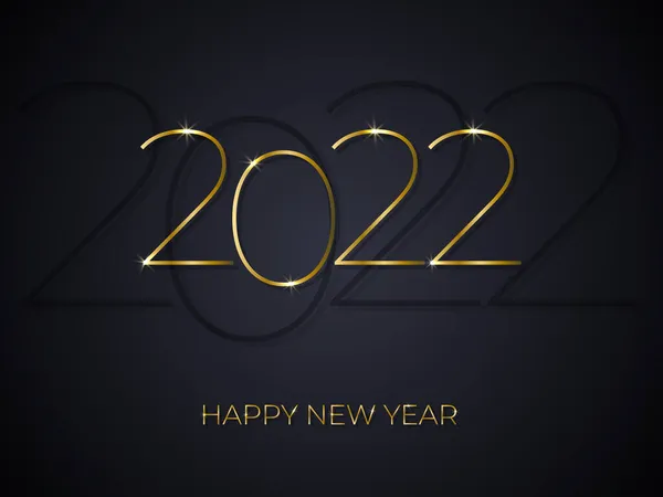 2022 Mutlu yıllar siyah arkaplan üzerine zarif altın metin