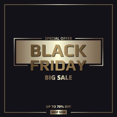 Kara Cuma satış promosyonu altın afiş şablonu. Kara Cuma lüks, koyu altın arka plan.