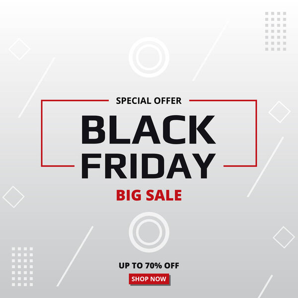 Black friday, banner template on white background. Black friday, white banner, sale up to 70 percent off.