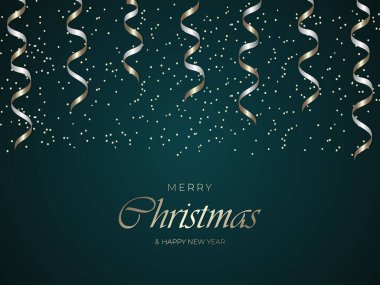 Mutlu Noeller ve mutlu yıllar altın konfetiyle yeşil lüks arka plan