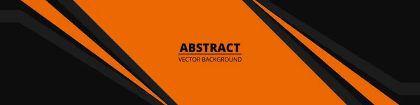 Svart abstrakt bred horisontell banner med orange och grå linjer och former. — Stock vektor