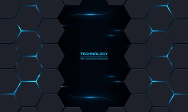 Devre elektrik yıldırımları ile soyut teknoloji altıgen arkaplan.