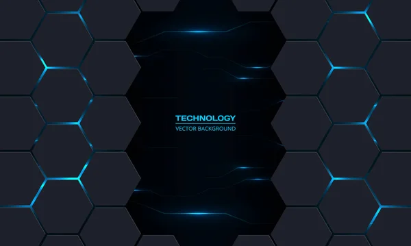 Fondo hexágono de tecnología abstracta con líneas eléctricas de relámpagos de circuito. — Archivo Imágenes Vectoriales