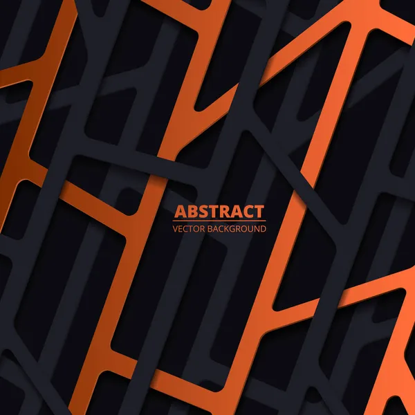 Elégant fond abstrait avec des formes linéaires en papier profond noir et orange — Image vectorielle