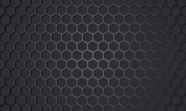 Koyu gri 3D altıgen karbon fiber metalik desenli arka plan.