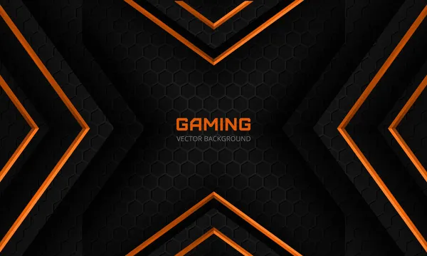 Futuristische zwarte en oranje abstracte gaming banner met hexagon koolstofvezel — Stockvector