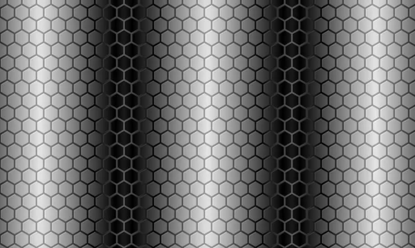 Hexagonale roestvrijstalen achtergrond, honingraat abstract geometrisch patroon. Grijze hexagon koolstofvezel textuur — Stockvector