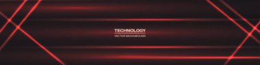 Kırmızı neon çizgileri olan siyah geniş soyut yatay teknoloji pankartı.