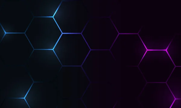 Hexagon teknolojisi fütüristik koyu soyut arkaplan mavi ve pembe parlak flaşlar