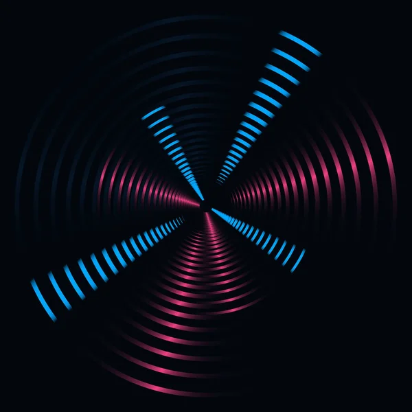 Vector electrónico azul y rosa rondas de luz sobre fondo negro círculos futuristas tecnología fondo digital — Vector de stock