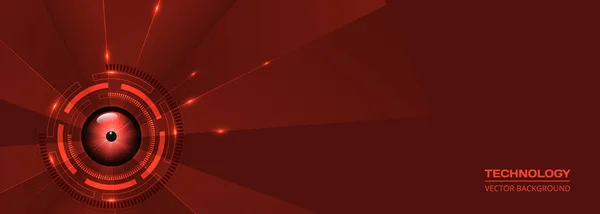 回路基板付きの赤技術ワイドバナー。要旨デジタルハイテク概念赤の背景 — ストックベクタ