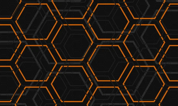 Dark gray and orange hexagonal technology abstract background. Grey hexagon patern modern background — Stock Vector