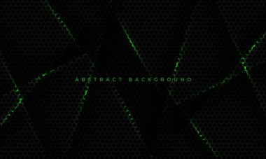 Siyah altıgen karbon fiber oyun teknolojisi yeşil çizgiler ve gölge nesnelerle donatılmış.