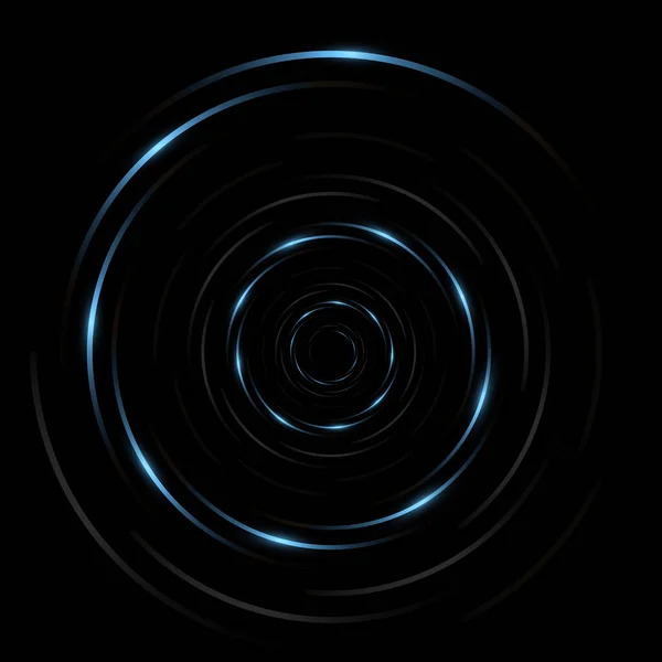 Abstract luxe elegante donkergrijze en blauwe spiraalvormige cirkellijnen op zwarte vectorachtergrond. — Stockvector