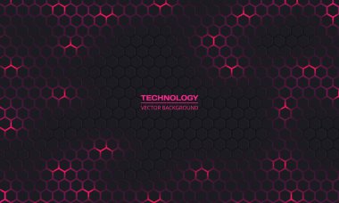 Koyu gri ve pembe altıgen teknoloji vektörü soyut arkaplan.