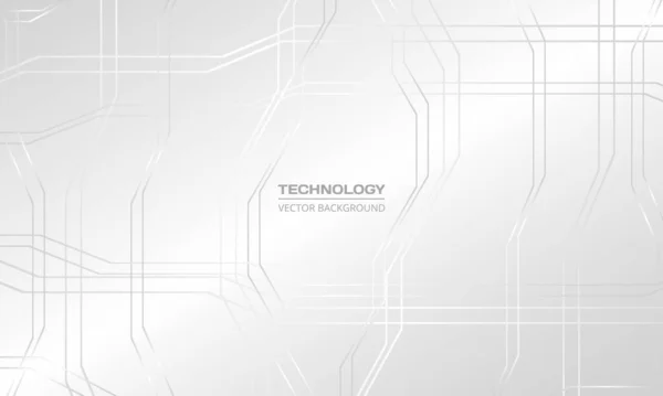 Bianco e grigio astratto sci-fi tecnologia digitale concetto di sfondo con motivo linee d'argento — Vettoriale Stock