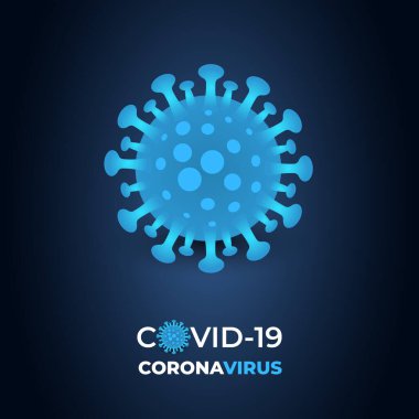 Romantik koronavirüs zatürresi COVID-19 sembolü koyu mavi soyut bir arkaplanda. Karanlık vektör arkaplan koronavirüs sembolü. COVID-19 salgın risk arka plan vektörü çizimi.