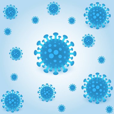 Coronavirus covid-19 vektör arka planı. Mavi arka planda Corona virüsü enfeksiyonu covid-19 hücreleri. Enfeksiyon tehlikesi 2019-ncov roman koronavirüs bakterisi. Koronavirüsü durdurun. Vektör İllüstrasyonu.