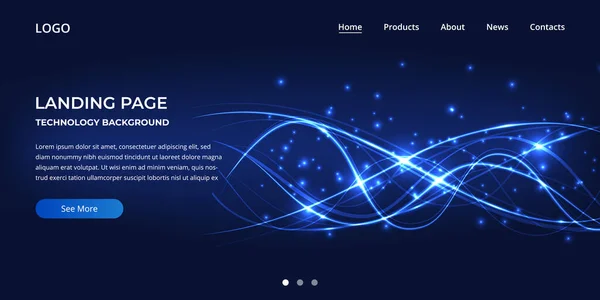 Design Modelo Site Tecnologia Landing Page Vetor Azul Ilustração Conceito — Vetor de Stock