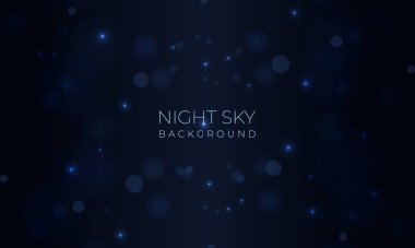 Bokeh ışık efektli gerçekçi mavi gece gökyüzü. Mavi nebula ile soyut arkaplan gecesi yıldızlı gökyüzü
