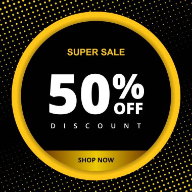 İndirim afişi yüzde 50 indirimli. Özel indirimli 50 indirim. İndirim teklifi. Modern tanıtım afişi