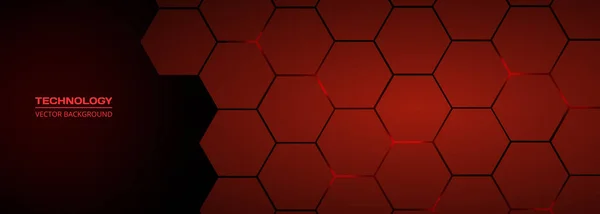 Banner ancho de tecnología abstracta hexagonal roja. — Archivo Imágenes Vectoriales
