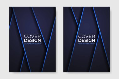 Vektör kapağı tasarımı. A4 boyutlu broşür tasarımında soyut koyu gri ve mavi broşür. A4 biçiminin dikey oryantasyon ön sayfası. Zarif kapak tasarımı şablonu.