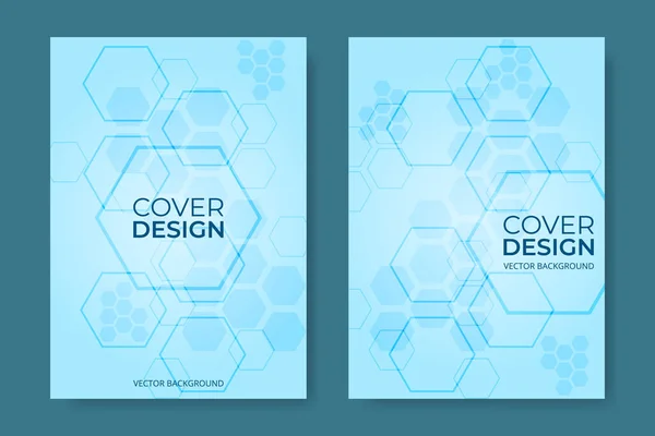 Vector cover design. Blue hexagonal medical brochure in A4 size flyer design. Vertical orientation front page of A4 format. Cover design template. — Stok Vektör