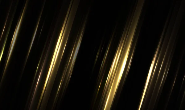 Garis cahaya emas abstrak dengan efek cahaya pada latar belakang hitam. - Stok Vektor