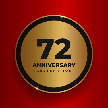 72. Yıl dönümü kutlamaları. 72. yıl dönümü partisinin poster şablonunu kutluyoruz. Kırmızı kare arkaplan üzerinde sayılar ve metin olan vektör altın çember. Vektör illüstrasyonu