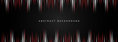 Kırmızı ve beyaz çizgili siyah soyut arka plan. Karanlık soyut modern geniş pankart tasarımı. Vektör illüstrasyonu